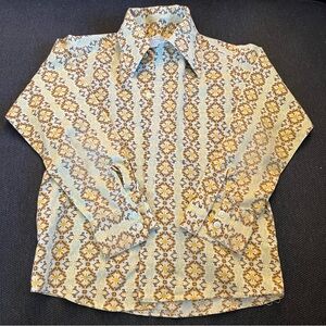 SIZE 8 VINTAGE 70s SEARS PERMA PREST PATTERNED BUTTON UP BOYS SHIRT